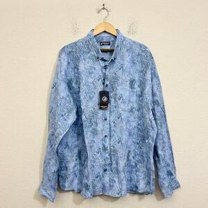 GREEN COAST Shirt Light Blue Paisley Linen Button Down LS Yachting NWT